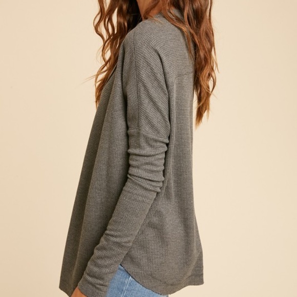 02 Charcoal Button up long sleeve Top - Picture 5 of 7